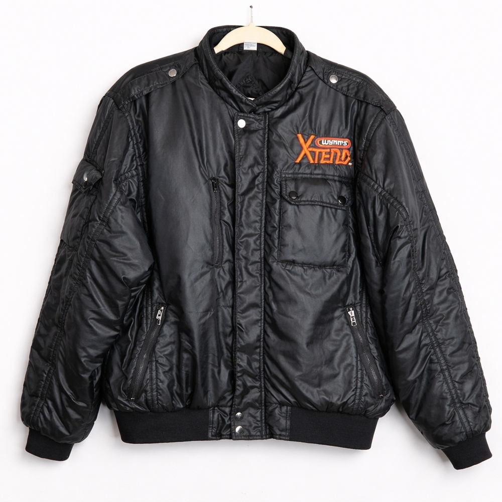 Vintage 90s Wynn’s Xtend Racing Bomber Jacket XL Black Nylon NHRA Style